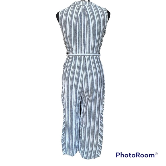 Laundry by Shelli Segal Striped Belted Jumpsuit Linen Cropped size 6 - Picture 2 of 7
